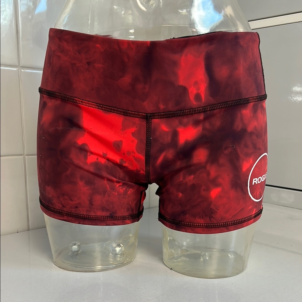 Rogue Fitness Neon Red Tie-Dye/Watercolor Shorts M/L EUC